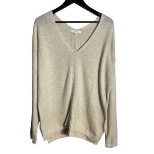 Piperlime Collection Oversized V-Neck Sweater Women's XL Beige Cotton Wool Blend